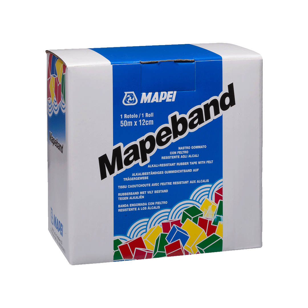 MAPEI MAPEBAND  (Прорезиненная лента с щелочестойкой тканью для цементных гидроизоляционных систем и жидких мембран, рулон 50м)